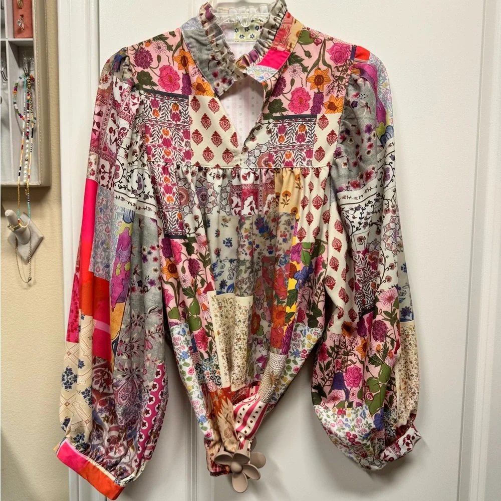 Vibrant Patchwork Floral Blouse - Picture 2 of 7